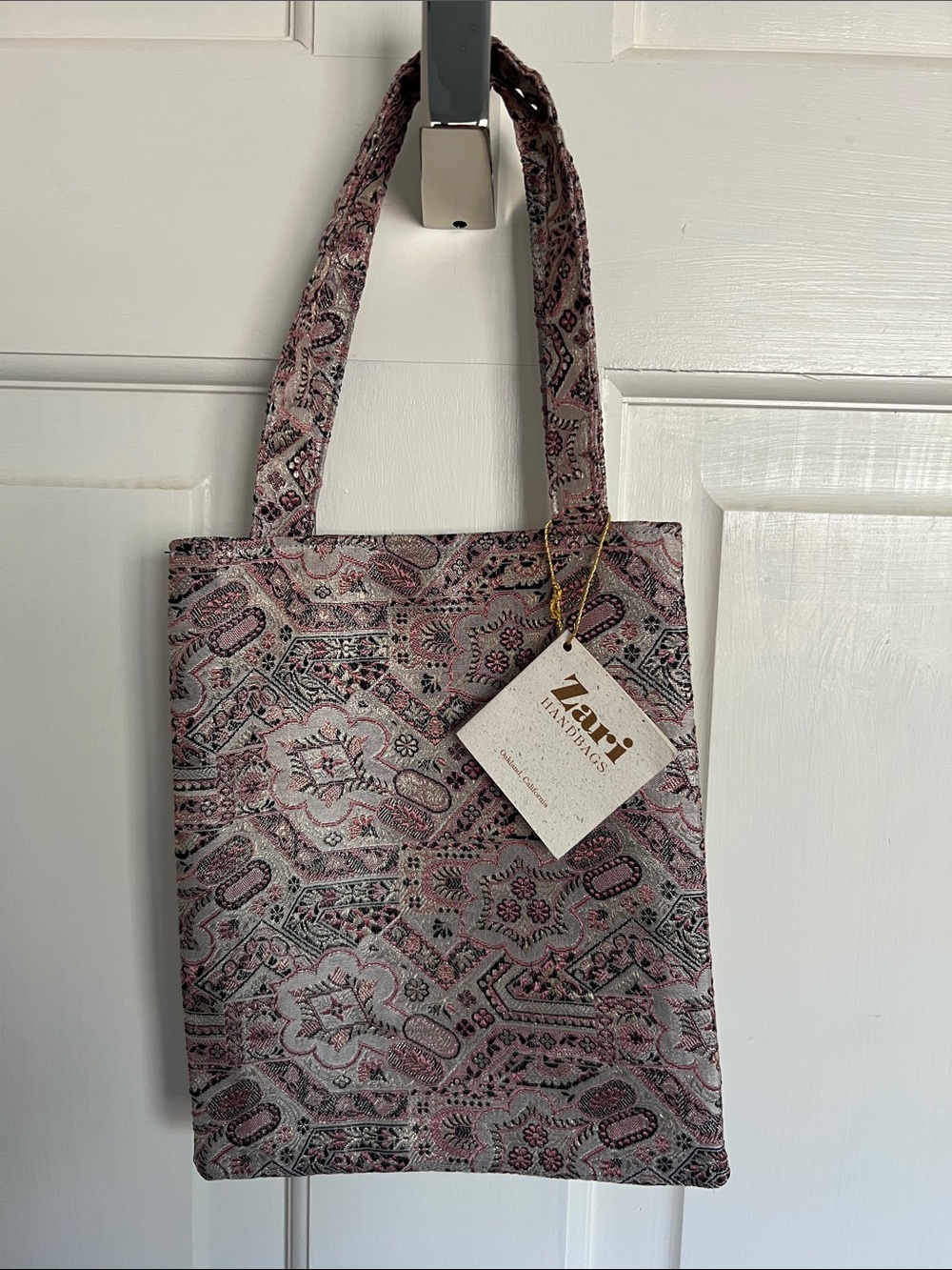 Zari Handcrafted Pink Paisley Tote Bag